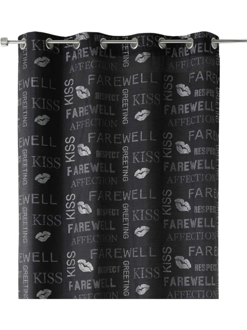 Rideau shantung à paillettes et motifs imprimés Noir - Kiabi