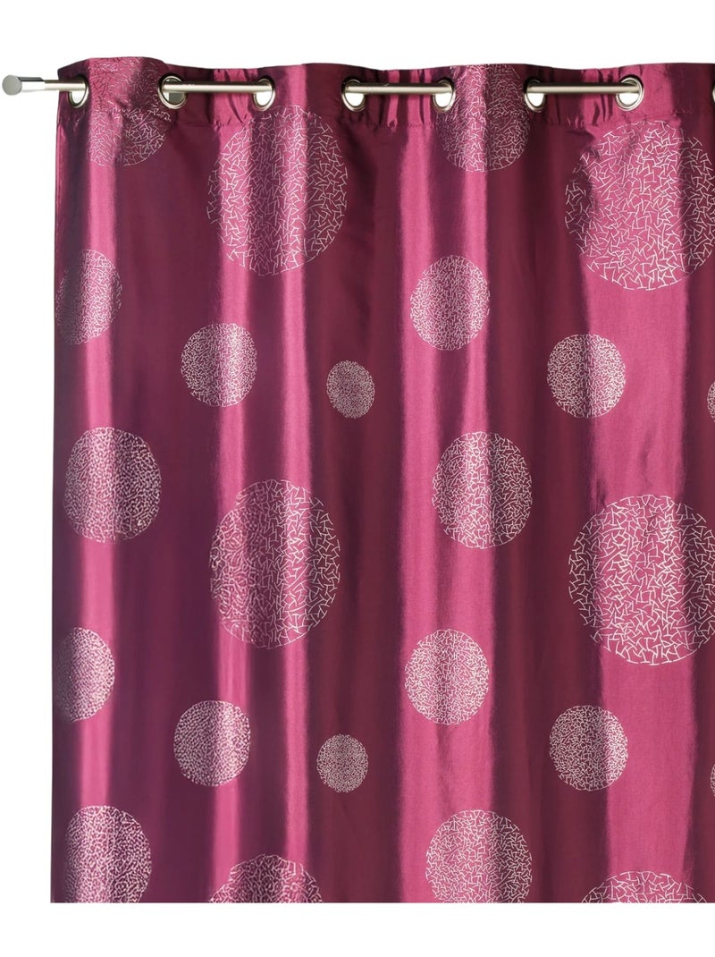 Rideau taffetas motif de ronds argentés Violet prune - Kiabi