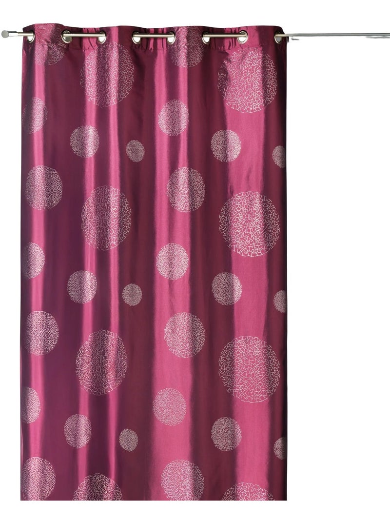 Rideau taffetas motif de ronds argentés Violet prune - Kiabi