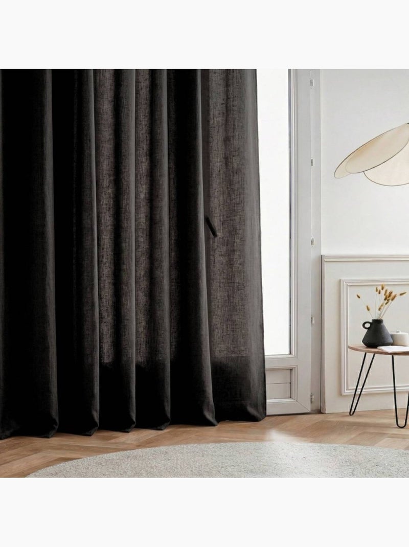 Rideau tamisant 100% coton flammé 140x250cm Noir - Kiabi