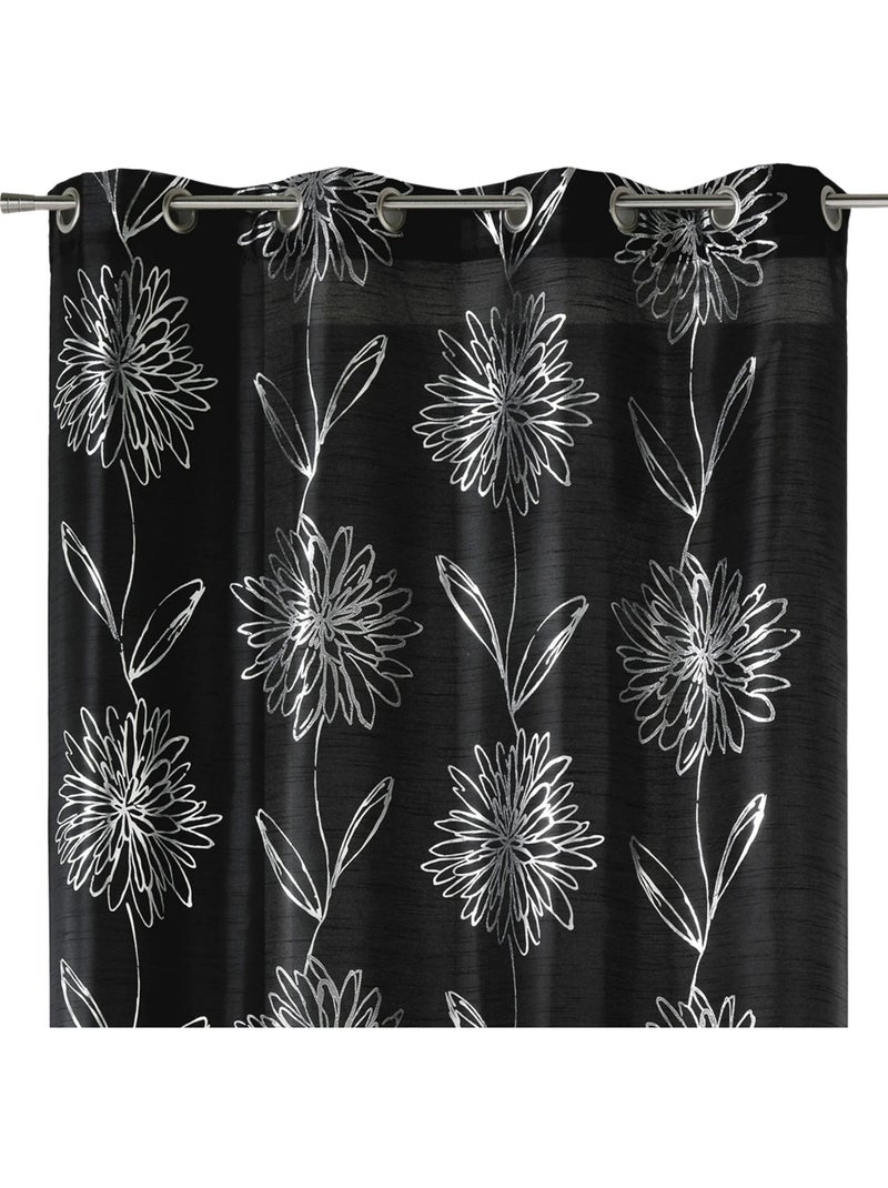 Rideau tamisant à motifs floraux métallisés Noir - Kiabi