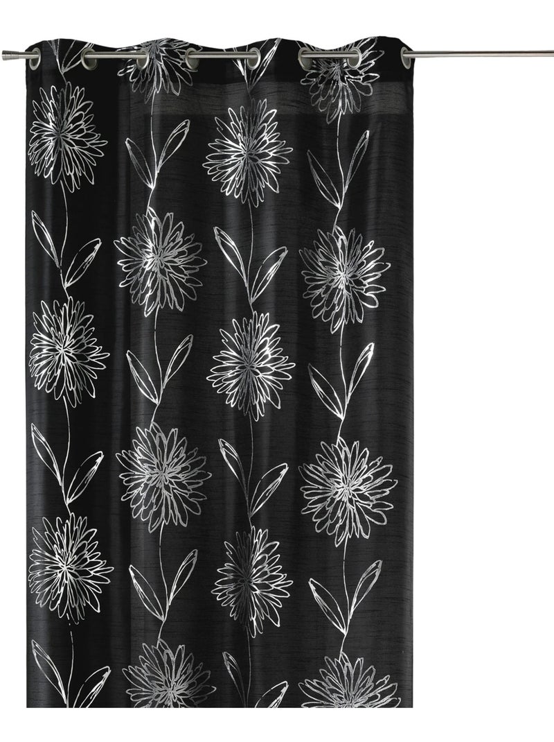 Rideau tamisant à motifs floraux métallisés Noir - Kiabi