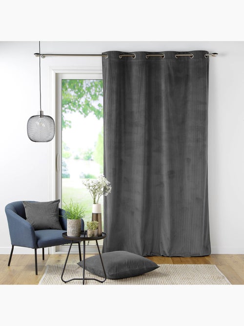 Rideau tamisant à oeillets 140 x 260 cm velours côtelé Casual Anthracite - Kiabi