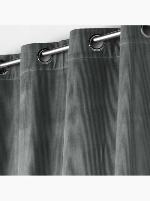 Rideau tamisant à oeillets 140 x 260 cm velours côtelé Casual Anthracite - Kiabi