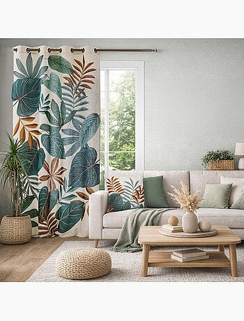 Rideau tamisant à œillets en poly-lin imprimé à motif tropical