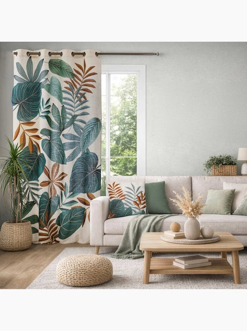 Rideau tamisant à œillets en poly-lin imprimé à motif tropical - Kiabi Rideau tamisant à œillets en poly-lin imprimé à motif tropical - Kiabi
