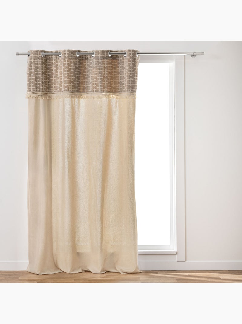 Rideau tamisant à œillets en polycoton avec jacquard et franges Bois naturel - Kiabi