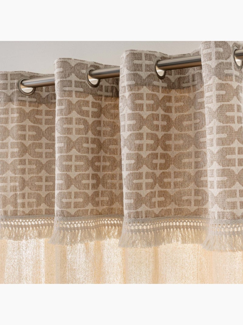 Rideau tamisant à œillets en polycoton avec jacquard et franges Bois naturel - Kiabi
