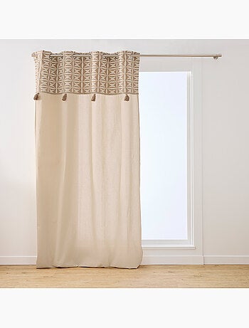 Rideau tamisant à œillets en polycoton avec jacquard et pompons
