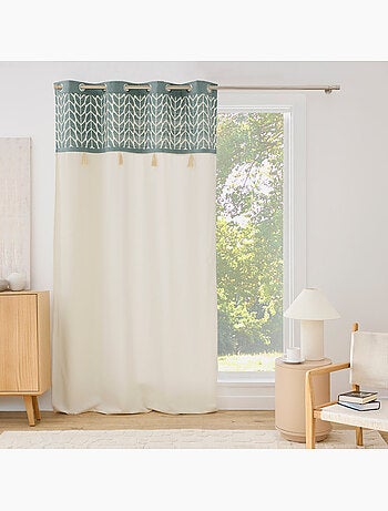 Rideau tamisant à œillets en polycoton jacquard avec pompons
