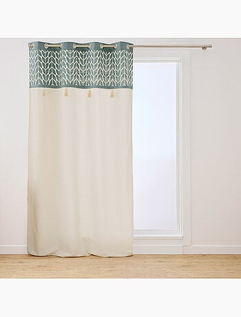 Rideau tamisant à œillets en polycoton jacquard avec pompons