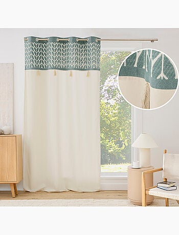 Rideau tamisant à œillets en polycoton jacquard avec pompons