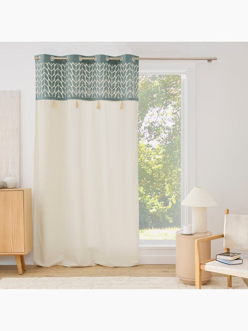 Rideau tamisant à œillets en polycoton jacquard avec pompons - Kiabi Rideau tamisant à œillets en polycoton jacquard avec pompons - Kiabi