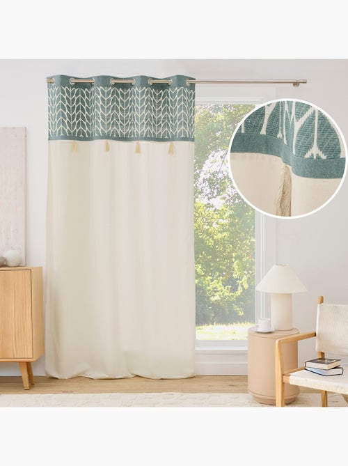 Rideau tamisant à œillets en polycoton jacquard avec pompons - Kiabi Rideau tamisant à œillets en polycoton jacquard avec pompons - Kiabi