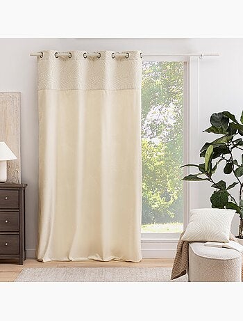 Rideau tamisant à œillets en velours avec bandeau jacquard zébré