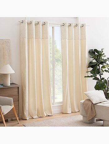 Rideau tamisant à œillets en velours avec bandeau jacquard zébré