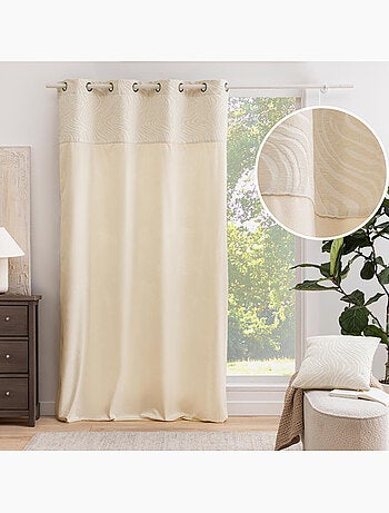 Rideau tamisant à œillets en velours avec bandeau jacquard zébré