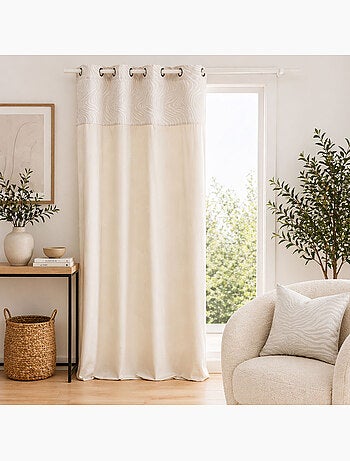Rideau tamisant à œillets en velours avec bandeau jacquard zébré