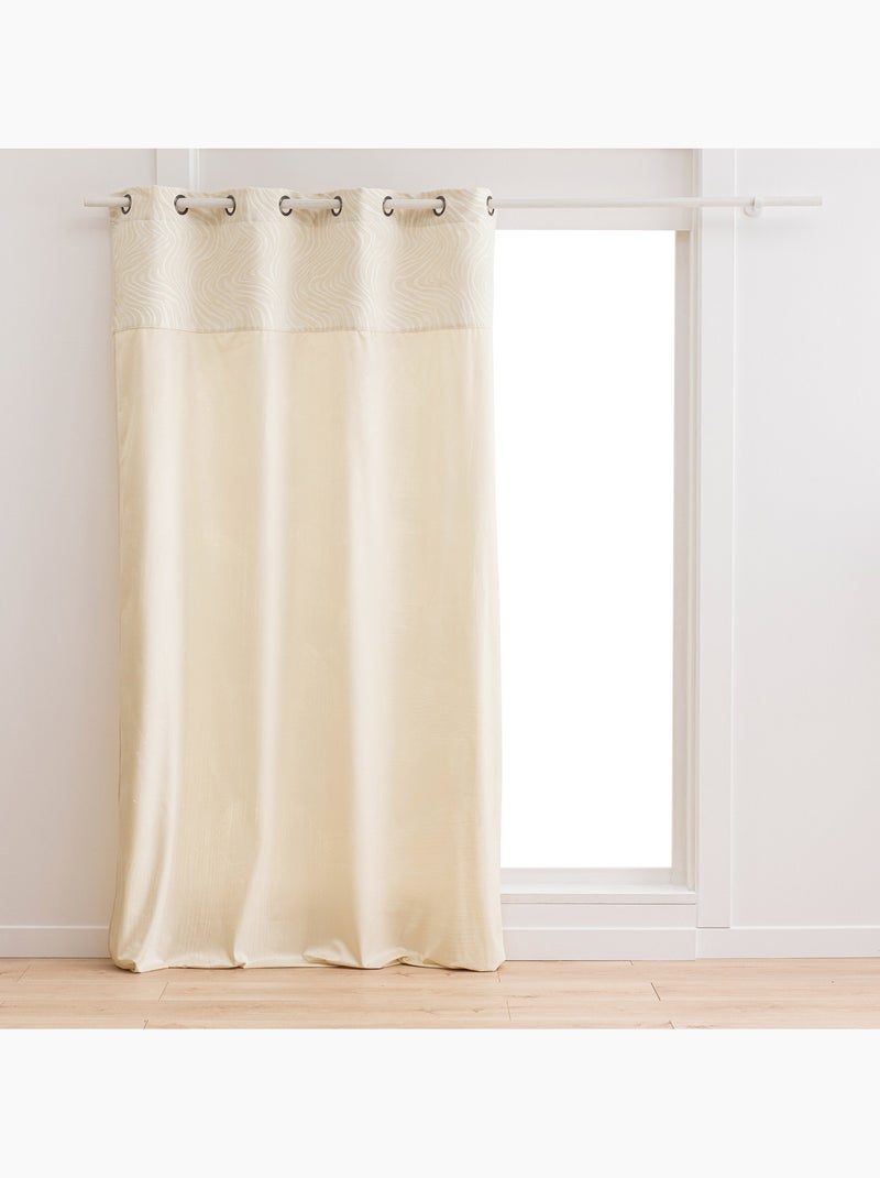 Rideau tamisant à œillets en velours avec bandeau jacquard zébré Bois naturel - Kiabi