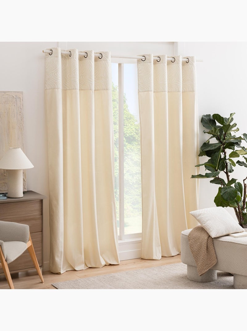 Rideau tamisant à œillets en velours avec bandeau jacquard zébré Bois naturel - Kiabi