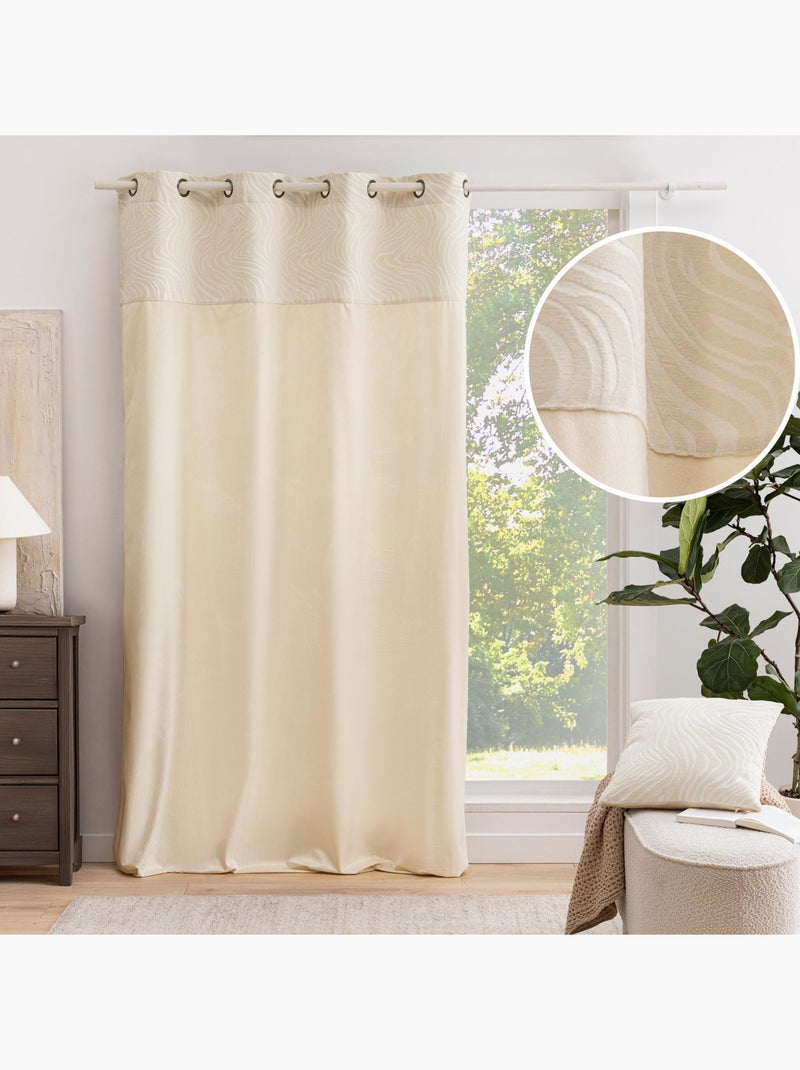 Rideau tamisant à œillets en velours avec bandeau jacquard zébré Bois naturel - Kiabi