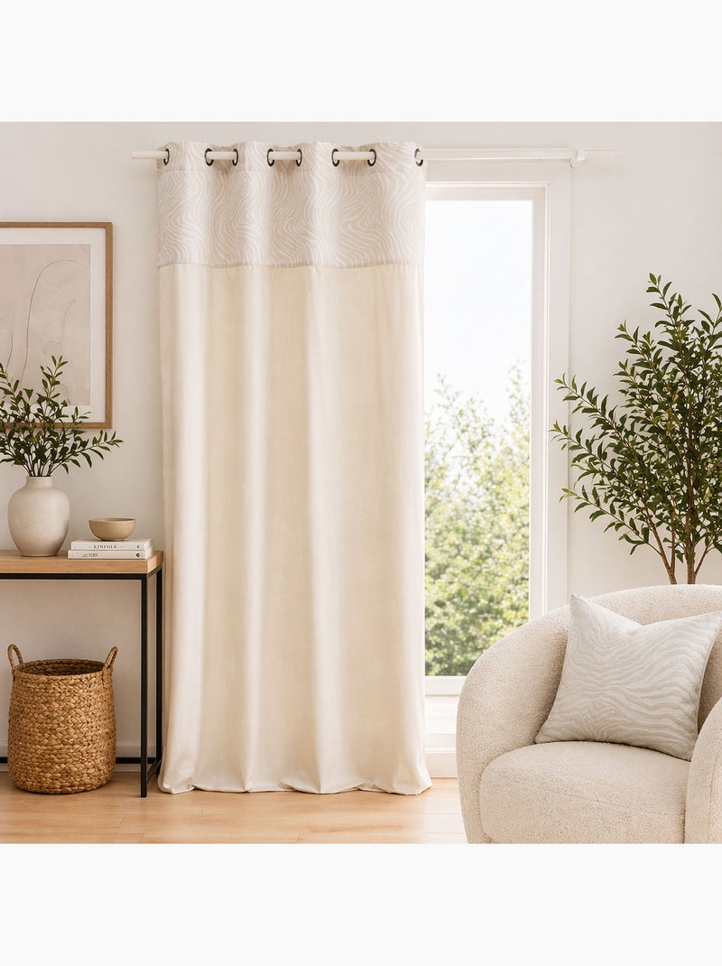 Rideau tamisant à œillets en velours avec bandeau jacquard zébré Bois naturel - Kiabi