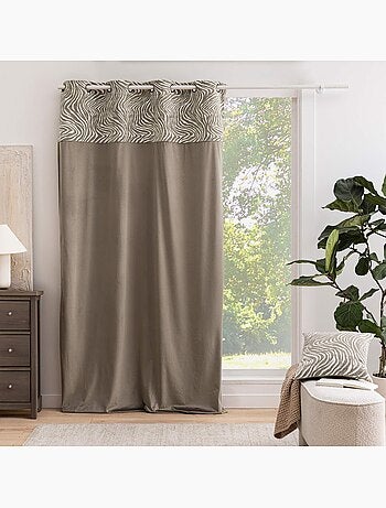 Rideau tamisant à œillets en velours avec bandeau jacquard zébré