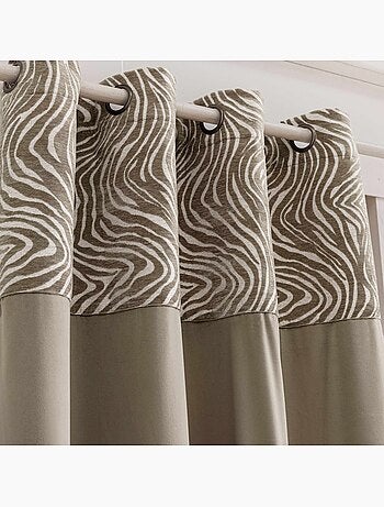 Rideau tamisant à œillets en velours avec bandeau jacquard zébré