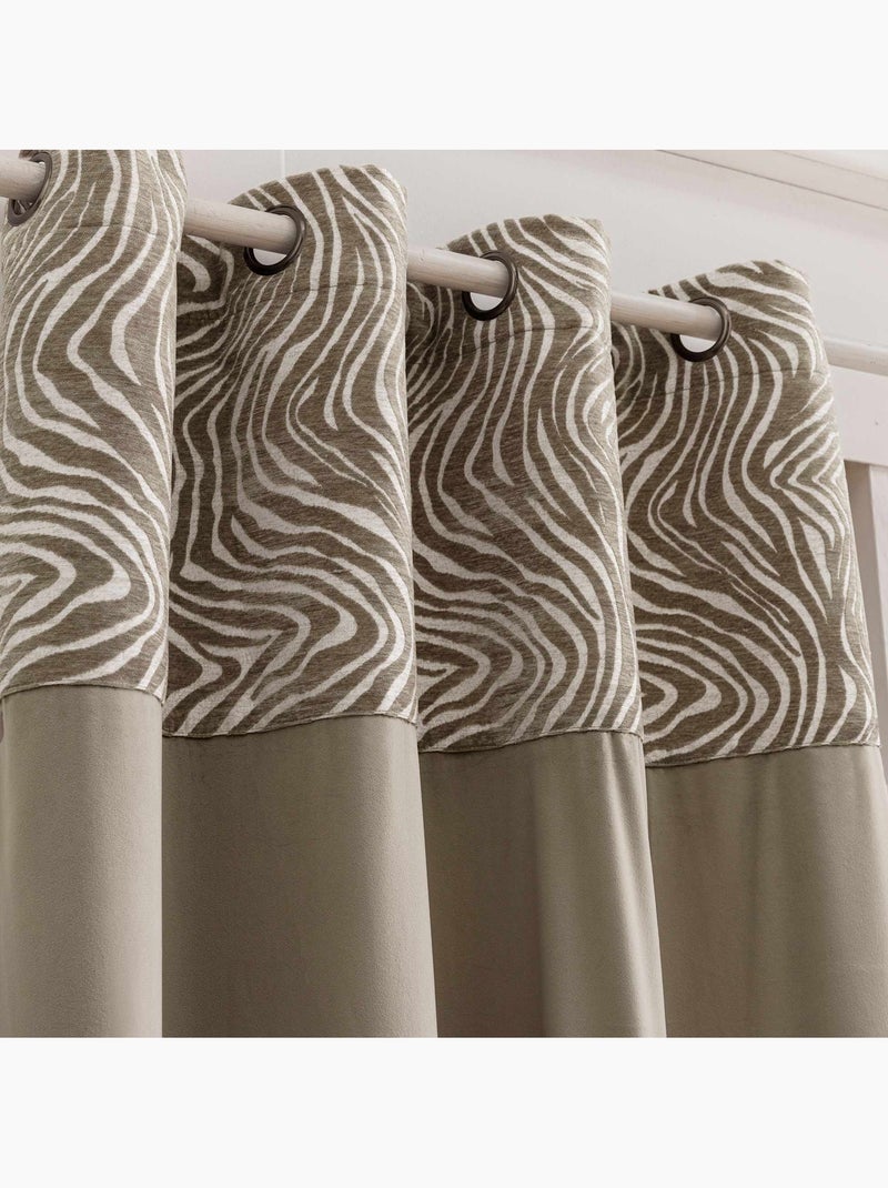 Rideau tamisant à œillets en velours avec bandeau jacquard zébré Taupe - Kiabi