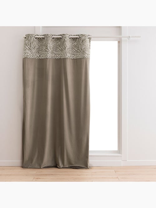 Rideau tamisant à œillets en velours avec bandeau jacquard zébré - Kiabi Rideau tamisant à œillets en velours avec bandeau jacquard zébré - Kiabi