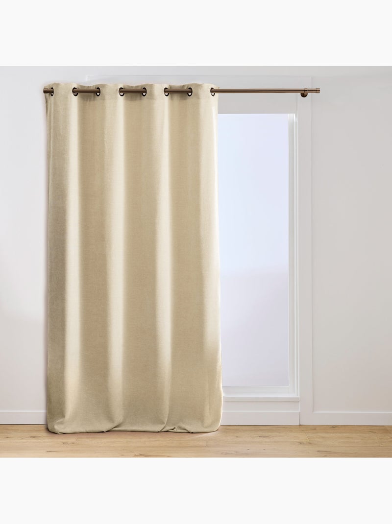 Rideau tamisant à œillets en velours chenille Bois naturel - Kiabi