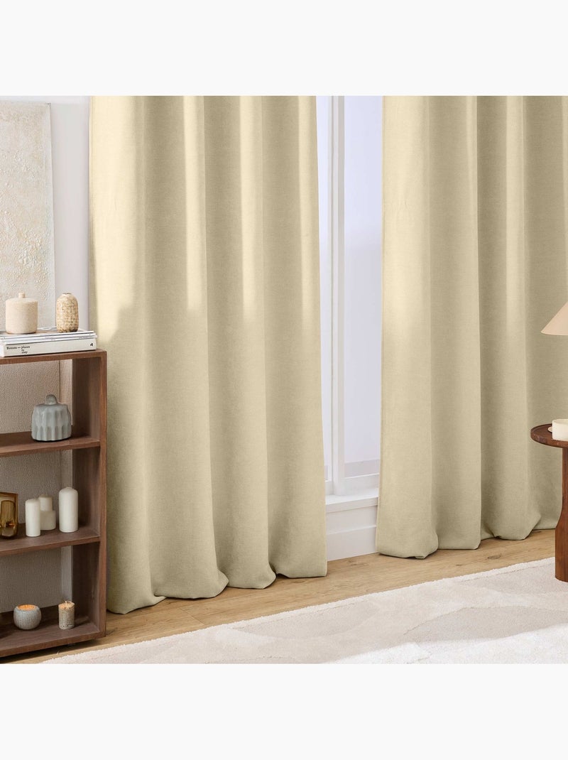Rideau tamisant à œillets en velours chenille Bois naturel - Kiabi