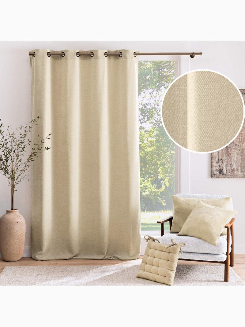 Rideau tamisant à œillets en velours chenille Bois naturel - Kiabi
