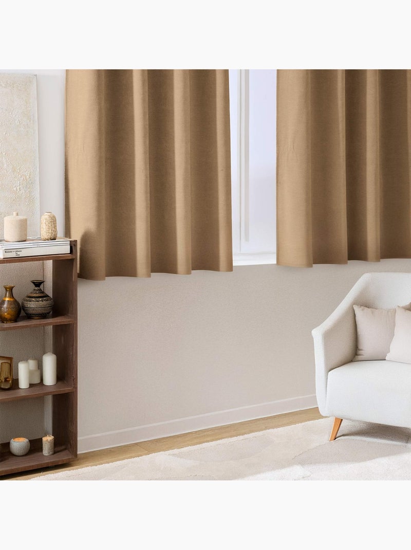 Rideau tamisant à œillets en velours chenille Marron - Kiabi