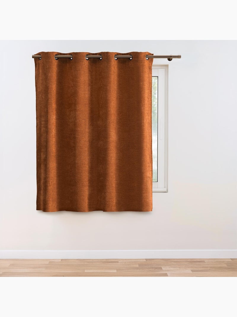 Rideau tamisant à œillets en velours chenille Orange - Kiabi