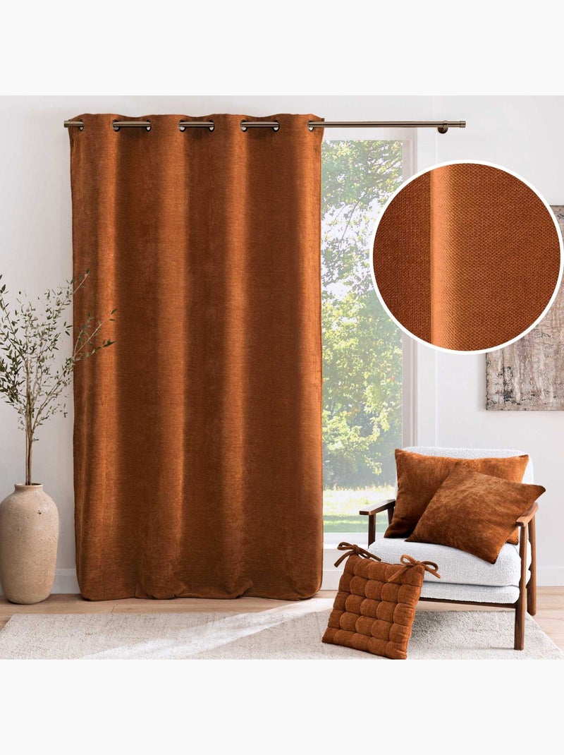 Rideau tamisant à œillets en velours chenille Orange - Kiabi