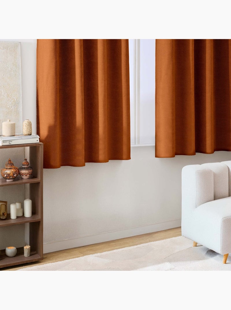 Rideau tamisant à œillets en velours chenille Orange - Kiabi