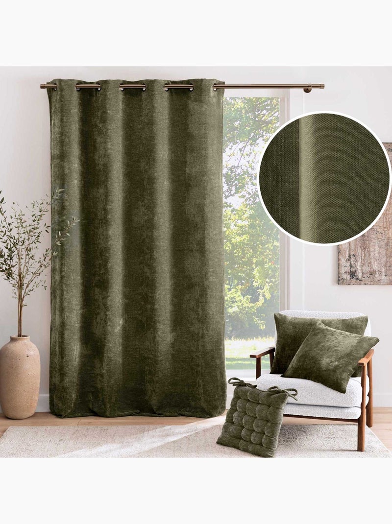 Rideau tamisant à œillets en velours chenille Vert - Kiabi