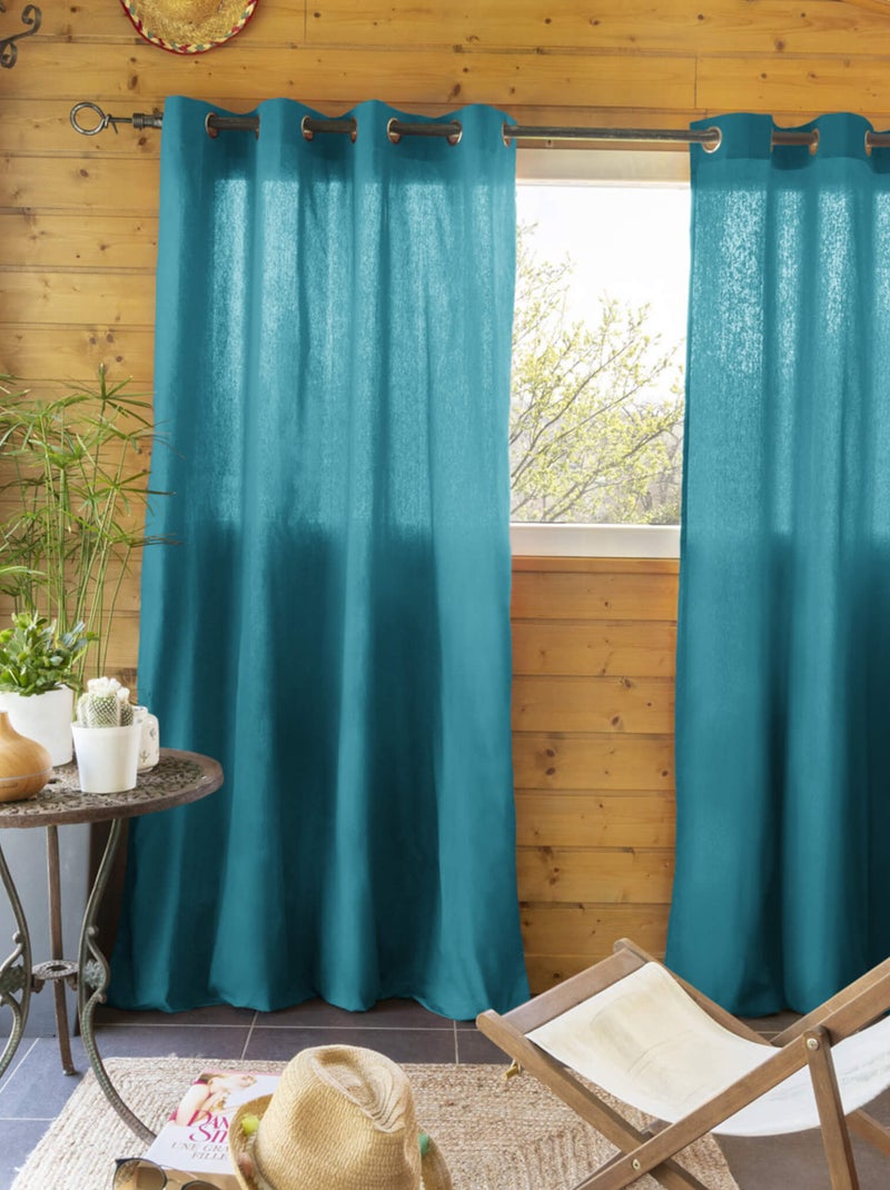 Rideau tamisant à œillets (lot de 2) Bleu - Kiabi