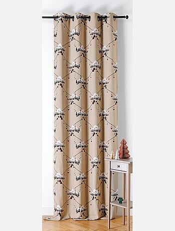 Rideau tamisant à œillets motif montagne et téléphérique en polycoton