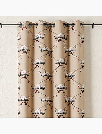 Rideau tamisant à œillets motif montagne et téléphérique en polycoton