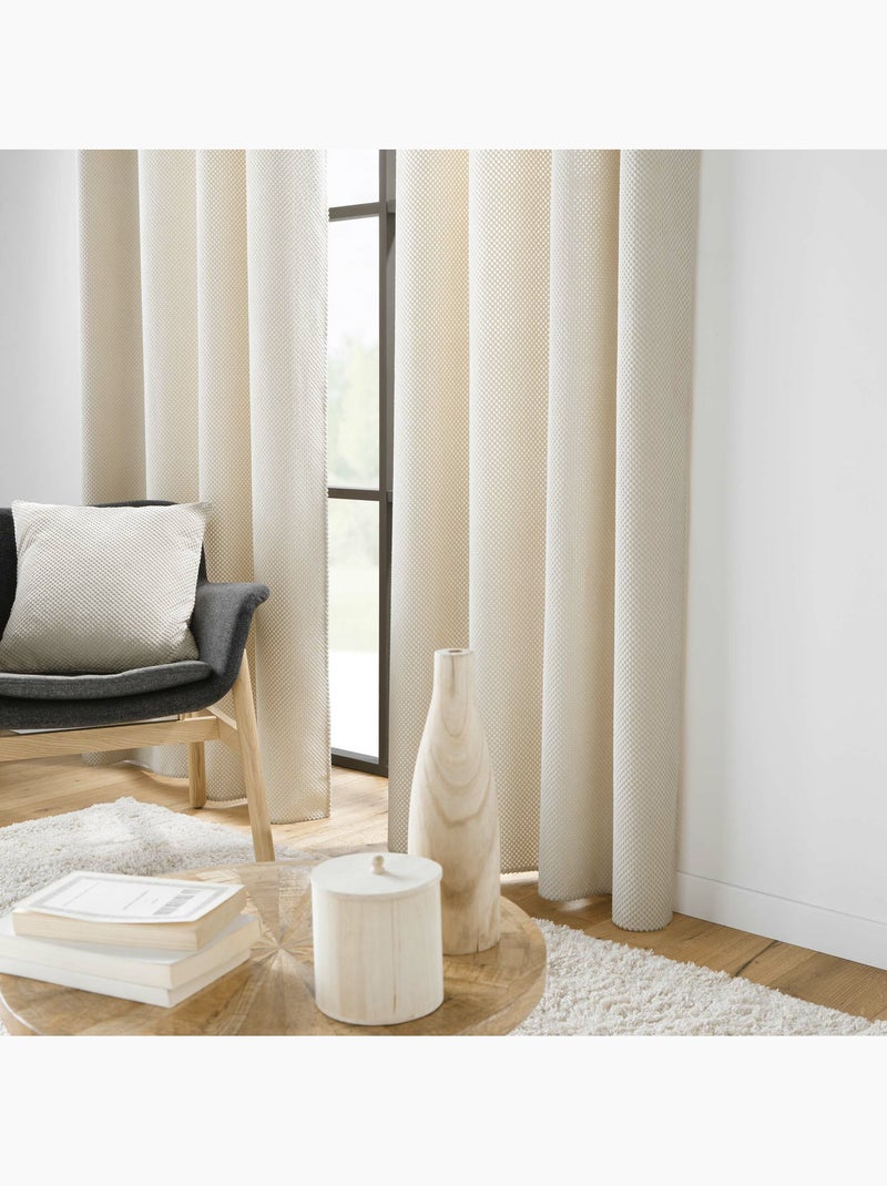 Rideau tamisant à œillets – Velours relief texturé – JAVA Beige naturel - Kiabi