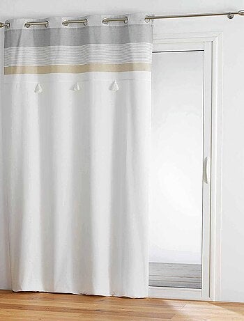 Rideau tamisant au top rayé avec pompons