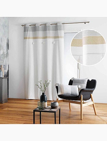 Rideau tamisant au top rayé avec pompons