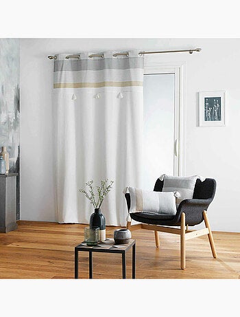 Rideau tamisant au top rayé avec pompons