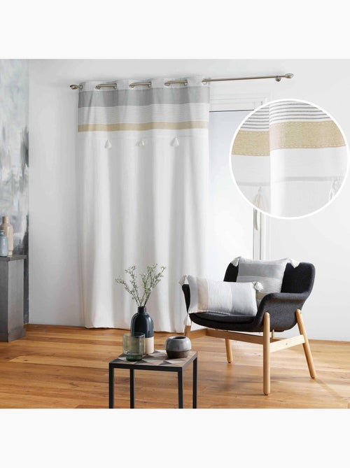 Rideau tamisant au top rayé avec pompons - Kiabi