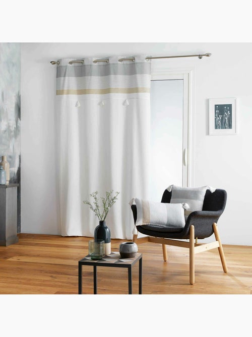 Rideau tamisant au top rayé avec pompons - Kiabi