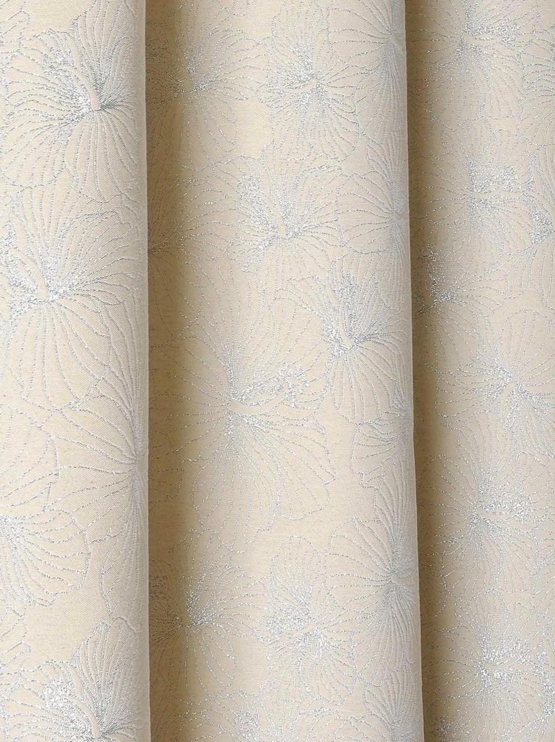 Rideau tamisant aux fleurs d'hibiscus Argent - Kiabi