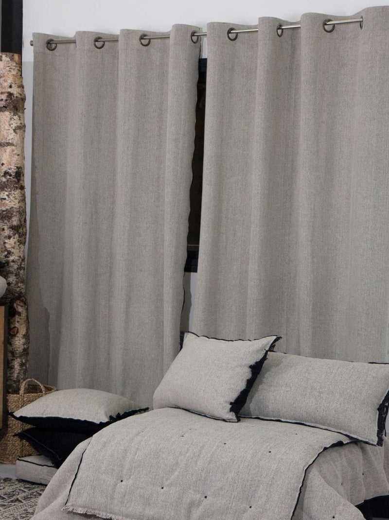 Rideau tamisant aux surjets apparents Gris clair - Kiabi