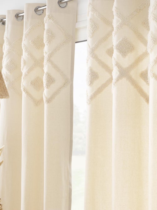 Rideau tamisant écru avec détails tuftés - Kiabi